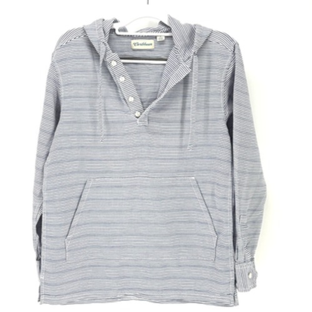 Caribbean Pullover Hoodie Womens Small Striped Kangaroo Pocket Beach Coverup
